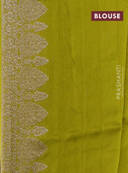 Light Green Banarasi Semi Raw Silk Saree - Butta style