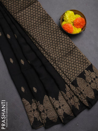 Black Banarasi Semi Raw Silk Saree - Butta style