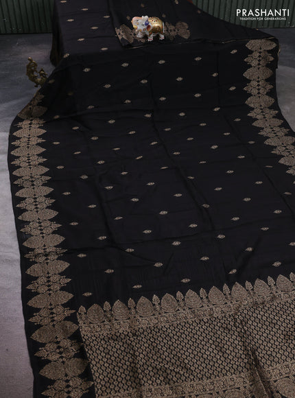 Black Banarasi Semi Raw Silk Saree - Butta style