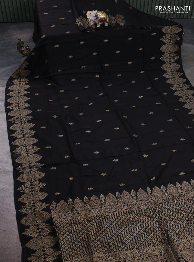 Black Banarasi Semi Raw Silk Saree - Butta style