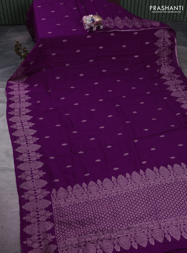 Purple Banarasi Semi Raw Silk Saree - Butta style