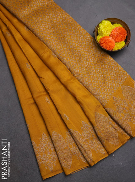 Mustard Banarasi Semi Raw Silk Saree - Butta style