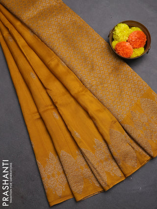 Mustard Banarasi Semi Raw Silk Saree - Butta style