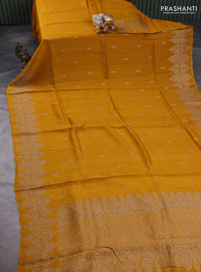 Mustard Banarasi Semi Raw Silk Saree - Butta style