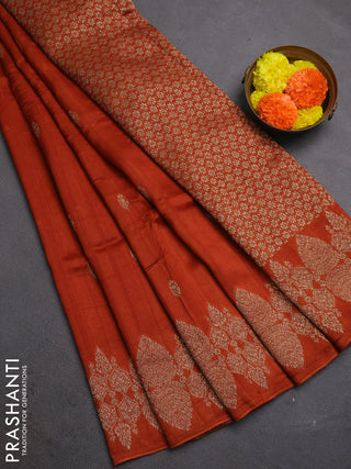 Rust Banarasi Semi Raw Silk Saree - Butta style
