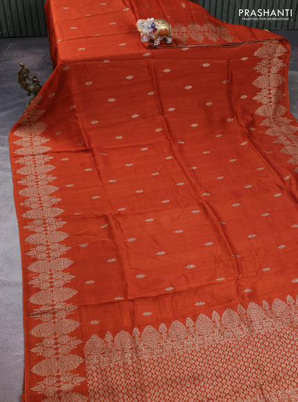 Rust Banarasi Semi Raw Silk Saree - Butta style