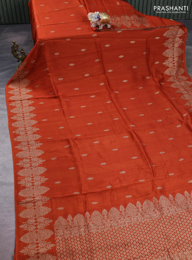 Rust Banarasi Semi Raw Silk Saree - Butta style