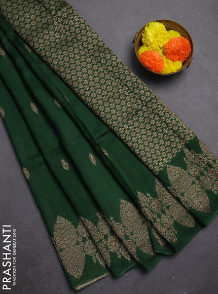 Bottle Green Banarasi Semi Raw Silk Saree - Butta style
