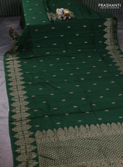 Bottle Green Banarasi Semi Raw Silk Saree - Butta style