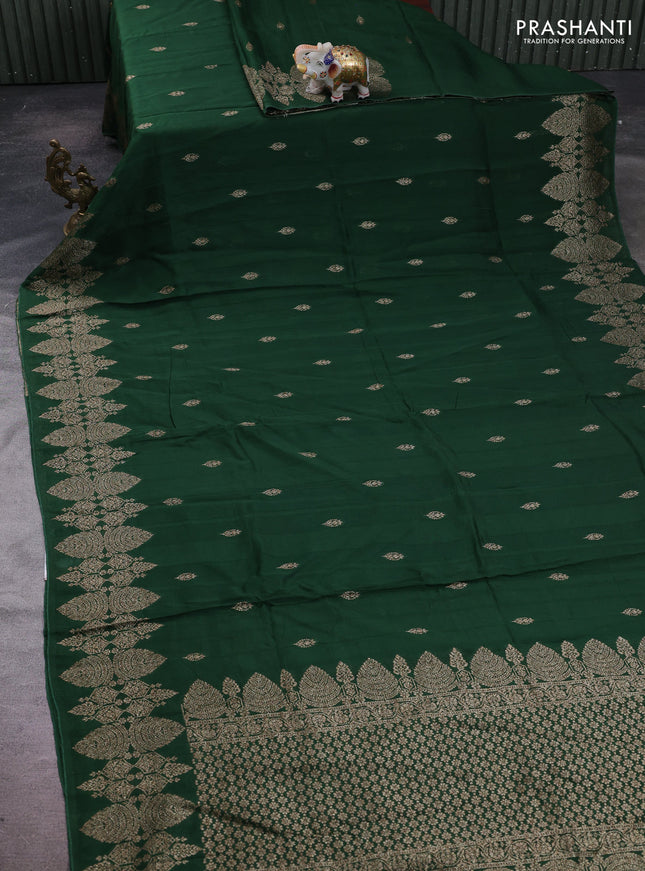 Bottle Green Banarasi Semi Raw Silk Saree - Butta style