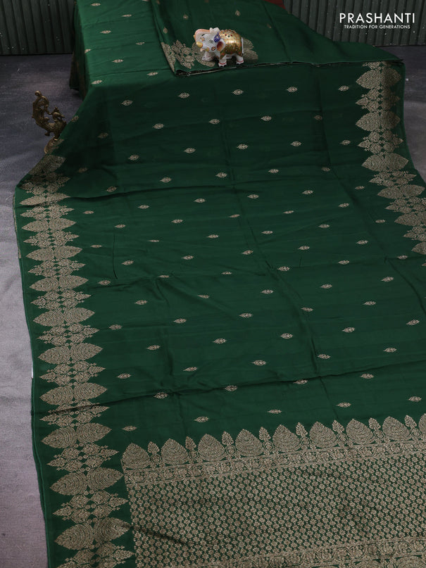 Bottle Green Banarasi Semi Raw Silk Saree - Butta style