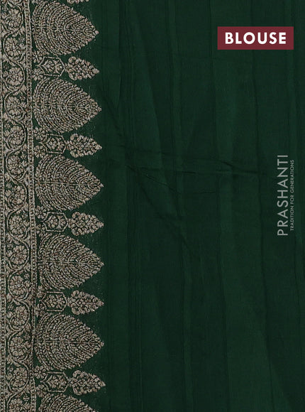 Bottle Green Banarasi Semi Raw Silk Saree - Butta style