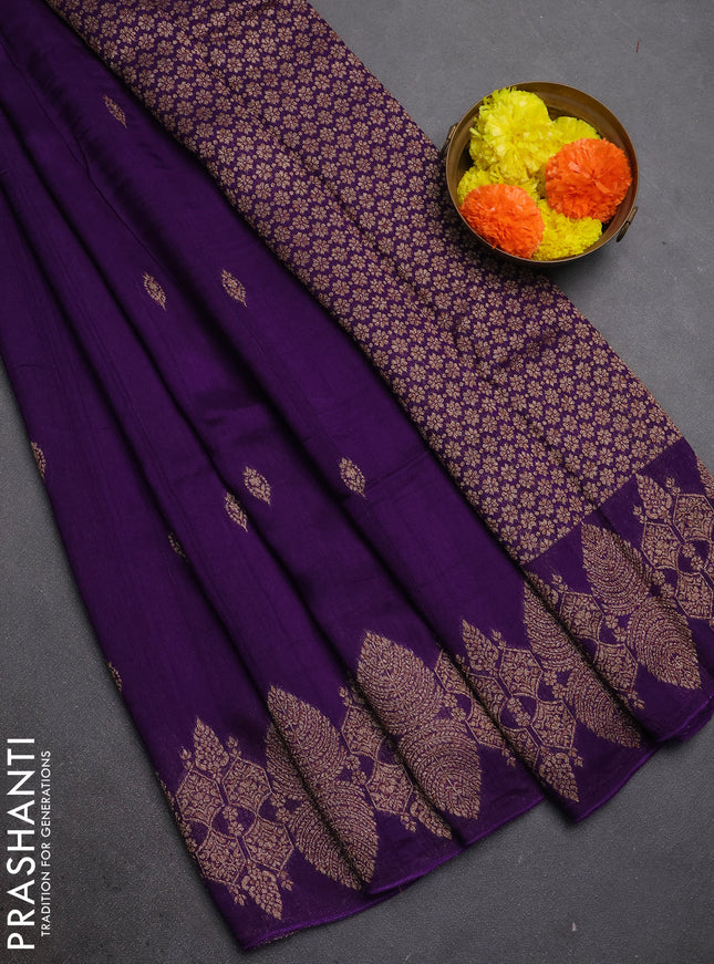 Violet Banarasi Semi Raw Silk Saree - Butta style