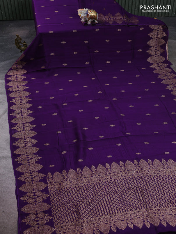 Violet Banarasi Semi Raw Silk Saree - Butta style