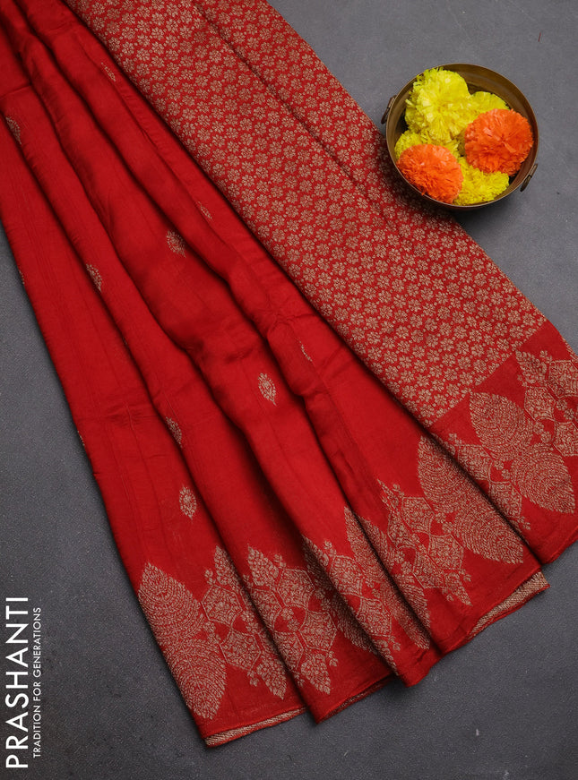 Red Banarasi Semi Raw Silk Saree - Butta style