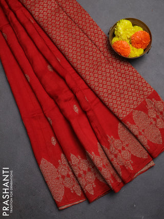 Red Banarasi Semi Raw Silk Saree - Butta style