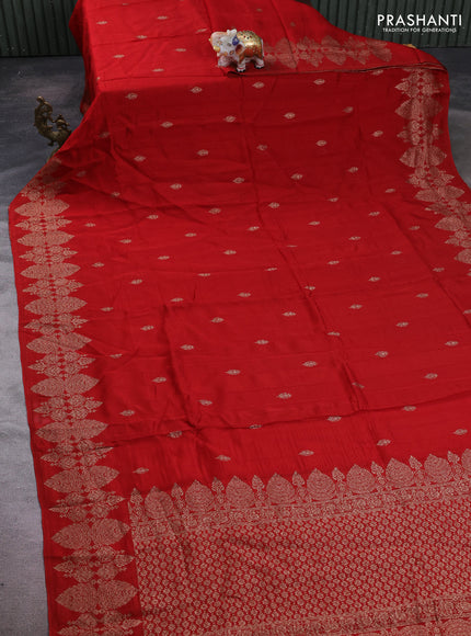 Red Banarasi Semi Raw Silk Saree - Butta style