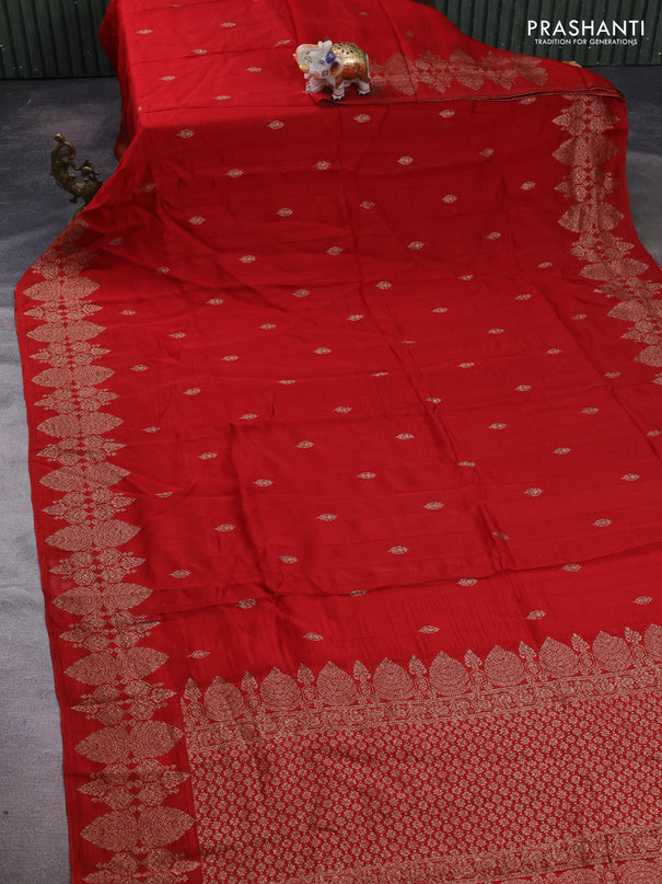 Red Banarasi Semi Raw Silk Saree - Butta style