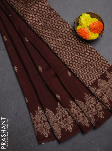 Brown Banarasi Semi Raw Silk Saree - Butta style