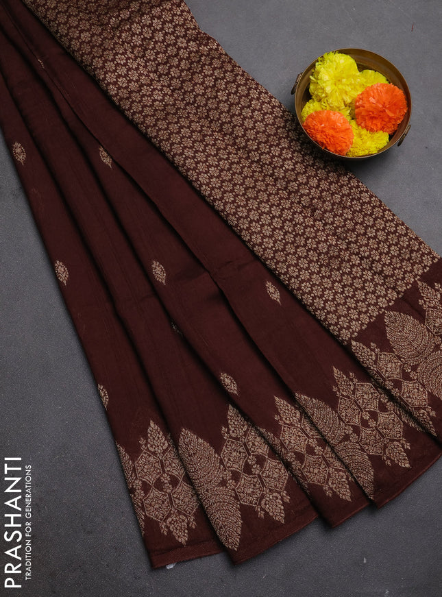 Brown Banarasi Semi Raw Silk Saree - Butta style
