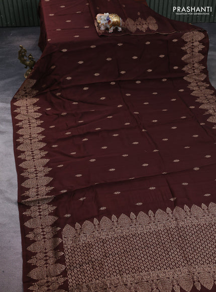 Brown Banarasi Semi Raw Silk Saree - Butta style