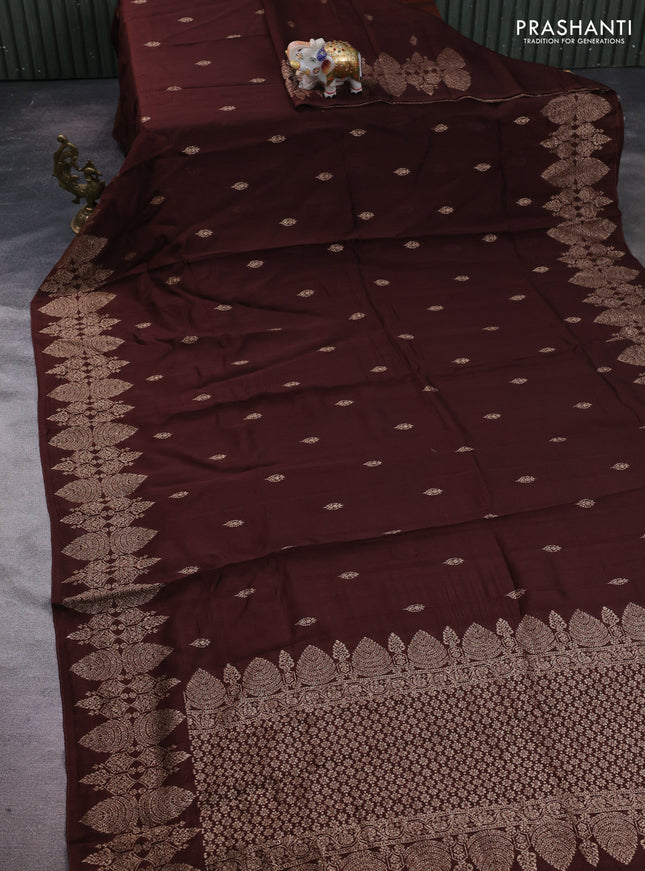 Brown Banarasi Semi Raw Silk Saree - Butta style