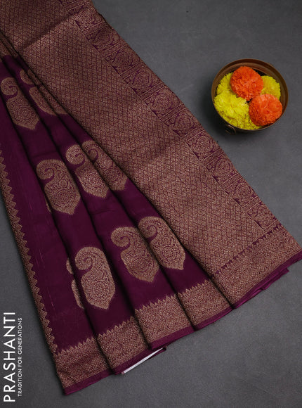Deep Purple Banarasi Semi Raw Silk Saree - Butta style