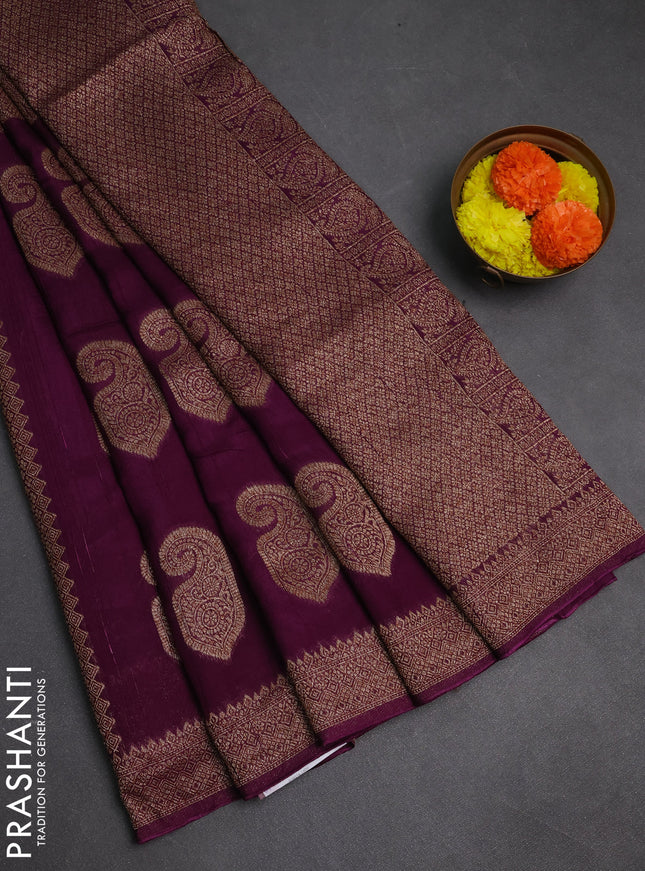 Deep Purple Banarasi Semi Raw Silk Saree - Butta style