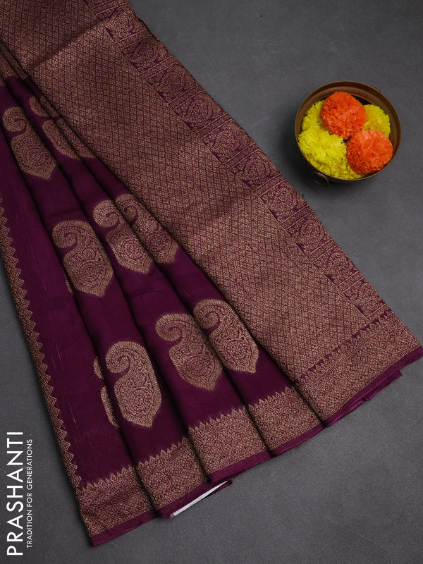 Deep Purple Banarasi Semi Raw Silk Saree - Butta style