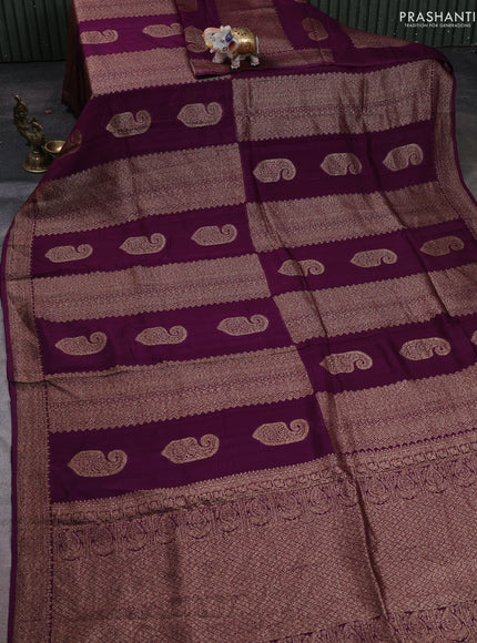 Deep Purple Banarasi Semi Raw Silk Saree - Butta style