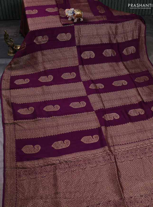 Deep Purple Banarasi Semi Raw Silk Saree - Butta style