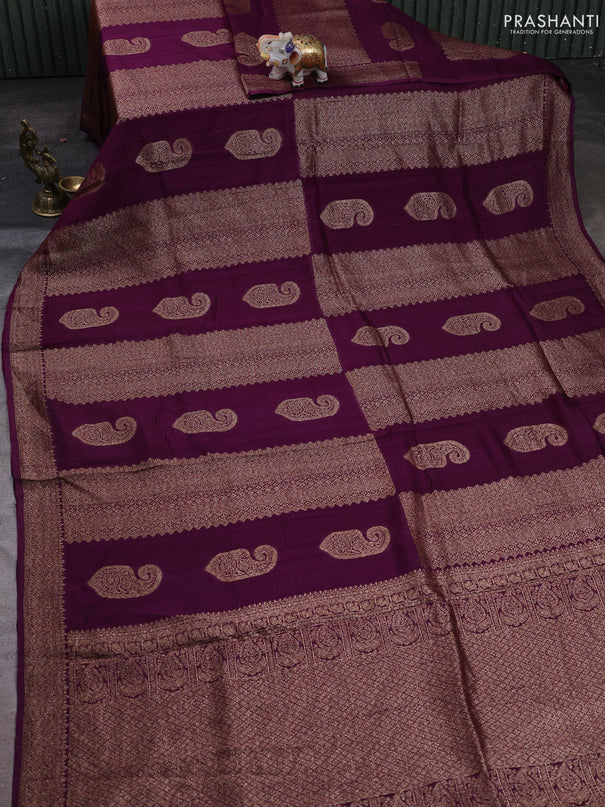Deep Purple Banarasi Semi Raw Silk Saree - Butta style