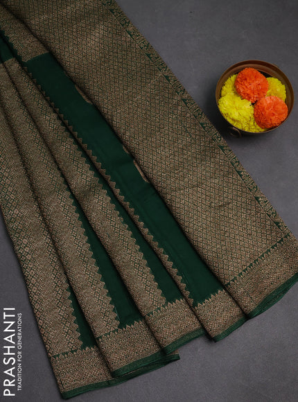 Green Banarasi Semi Raw Silk Saree - Butta style
