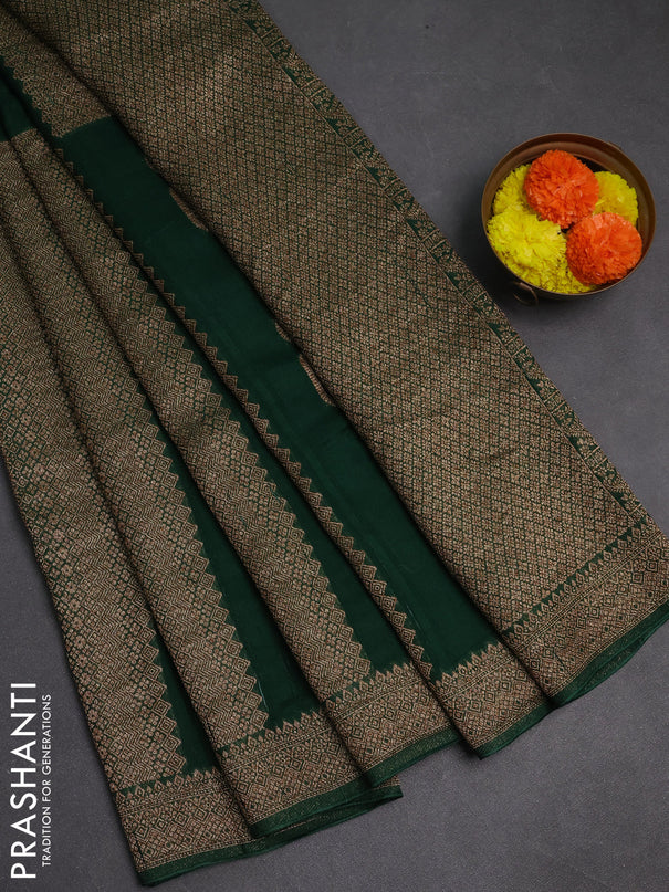 Green Banarasi Semi Raw Silk Saree - Butta style