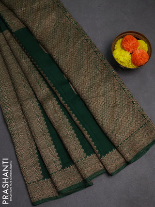 Green Banarasi Semi Raw Silk Saree - Butta style