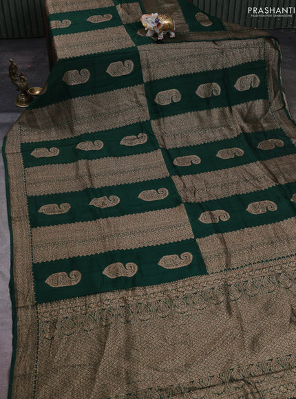 Green Banarasi Semi Raw Silk Saree - Butta style
