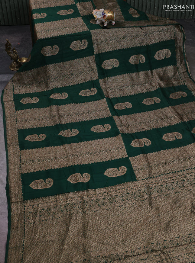 Green Banarasi Semi Raw Silk Saree - Butta style