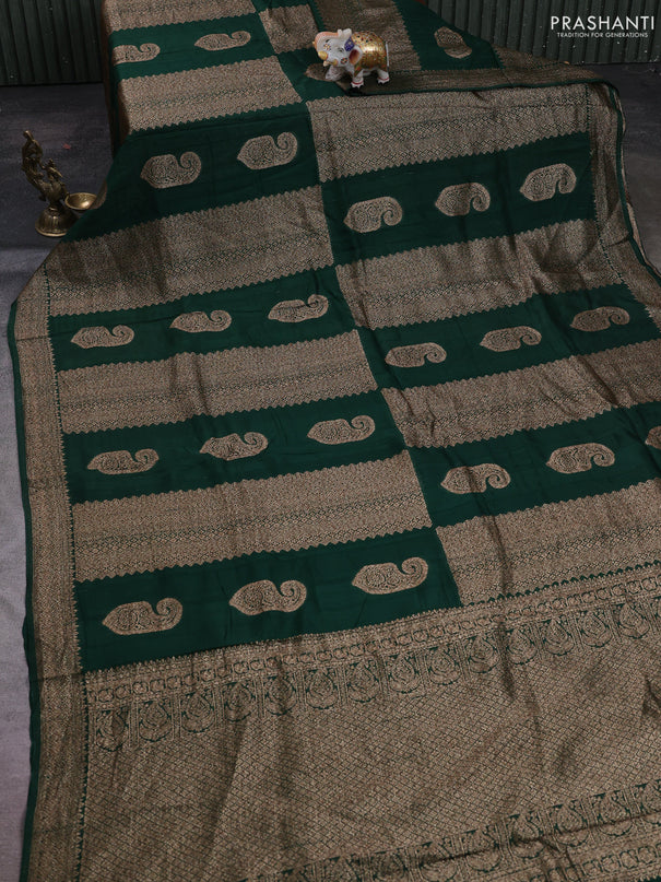 Green Banarasi Semi Raw Silk Saree - Butta style