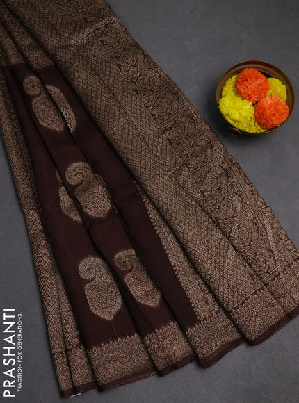 Coffee Brown Banarasi Semi Raw Silk Saree - Butta style