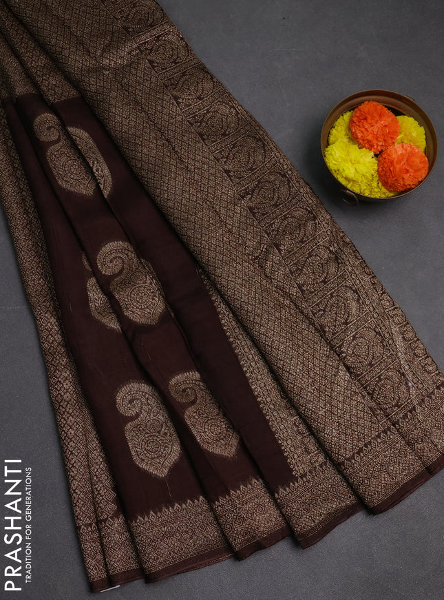 Coffee Brown Banarasi Semi Raw Silk Saree - Butta style
