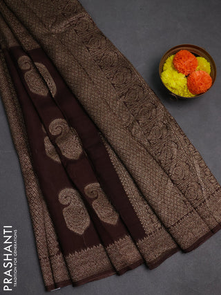 Coffee Brown Banarasi Semi Raw Silk Saree - Butta style
