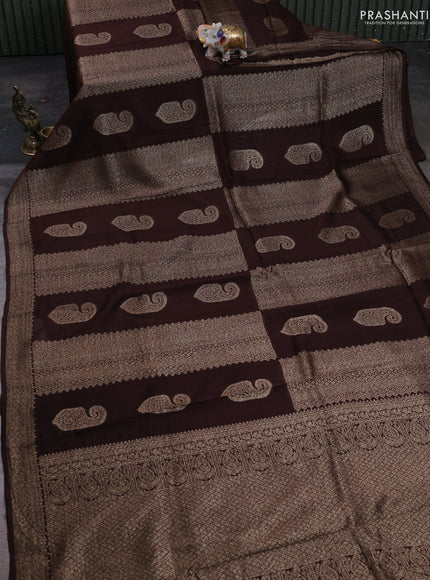Coffee Brown Banarasi Semi Raw Silk Saree - Butta style