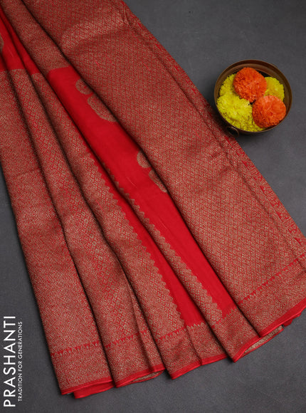 Red Banarasi Semi Raw Silk Saree - Butta style