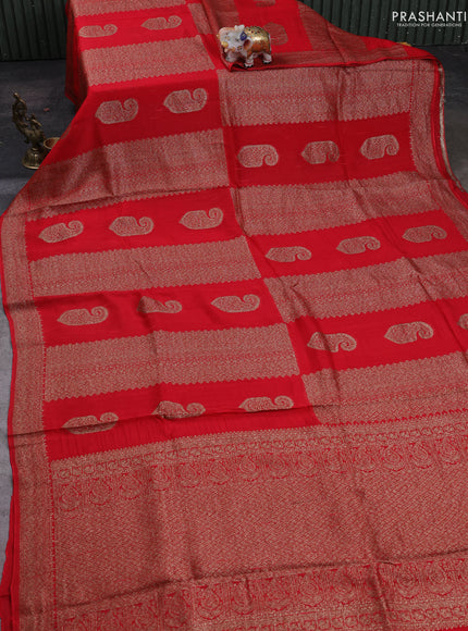 Red Banarasi Semi Raw Silk Saree - Butta style