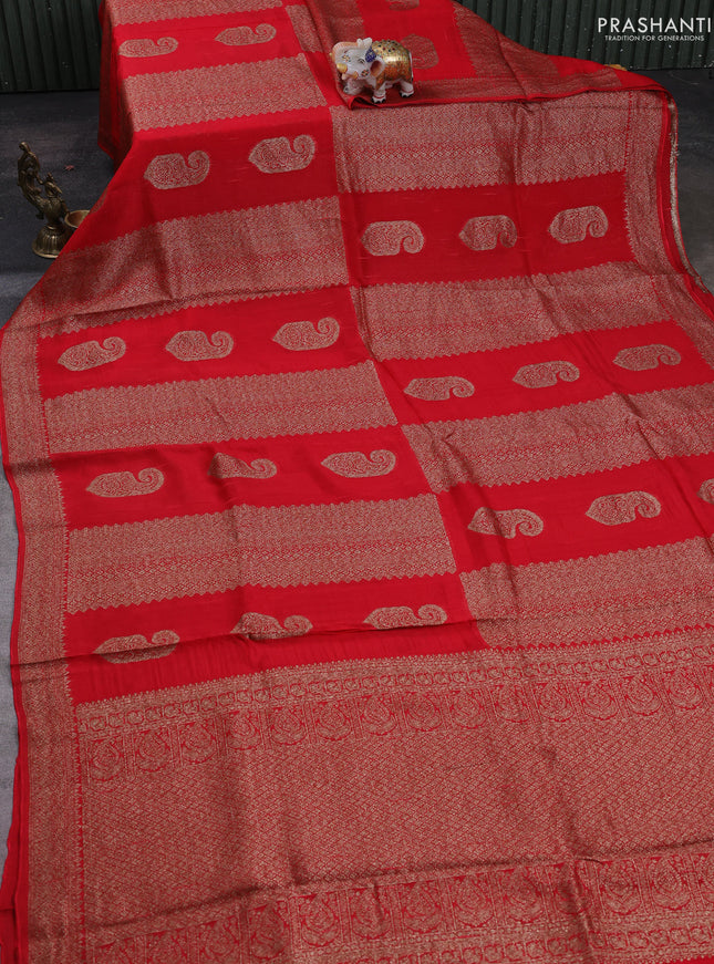 Red Banarasi Semi Raw Silk Saree - Butta style