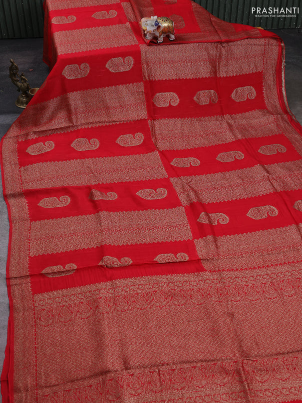 Red Banarasi Semi Raw Silk Saree - Butta style