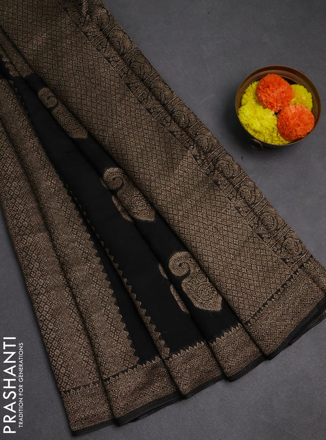 Black Banarasi Semi Raw Silk Saree - Butta style