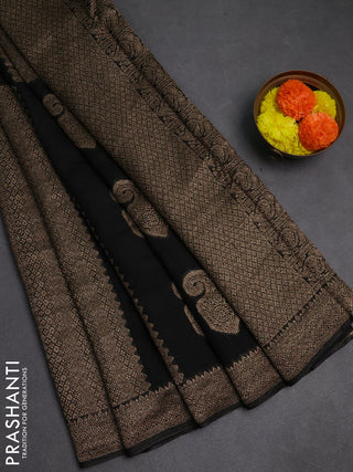 Black Banarasi Semi Raw Silk Saree - Butta style