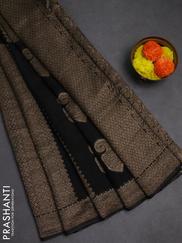 Black Banarasi Semi Raw Silk Saree - Butta style