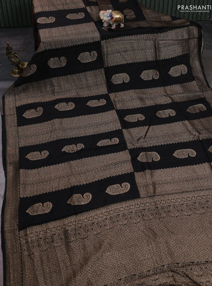 Black Banarasi Semi Raw Silk Saree - Butta style